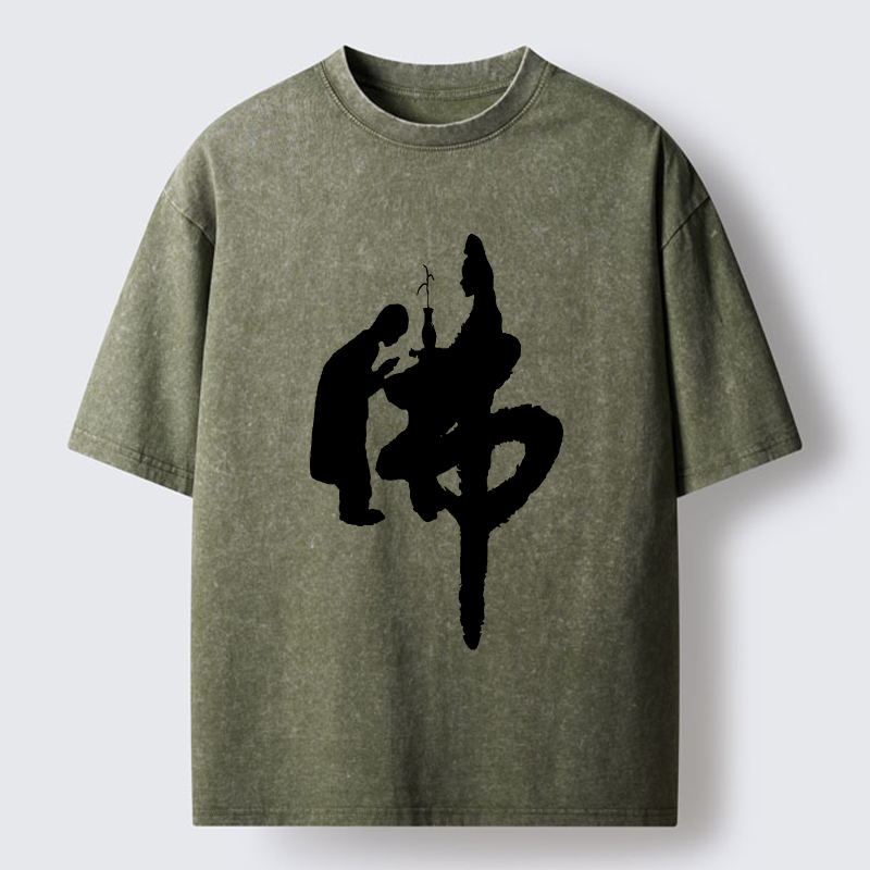 Tokyo-Tiger Buddha Kanji Washed T-Shirt