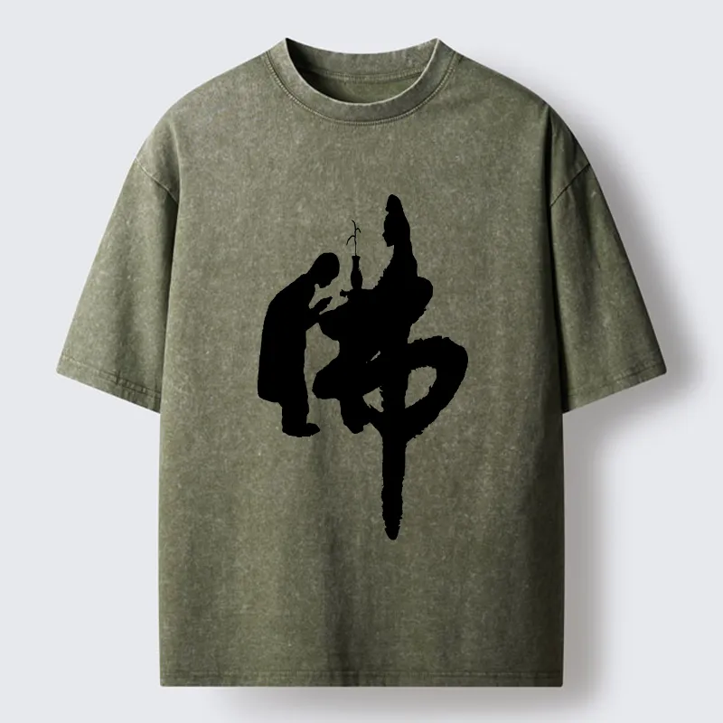 Tokyo-Tiger Buddha Kanji Washed T-Shirt
