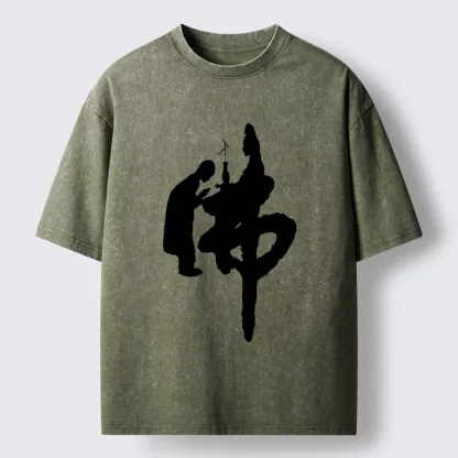 Tokyo-Tiger Buddha Kanji Washed T-Shirt