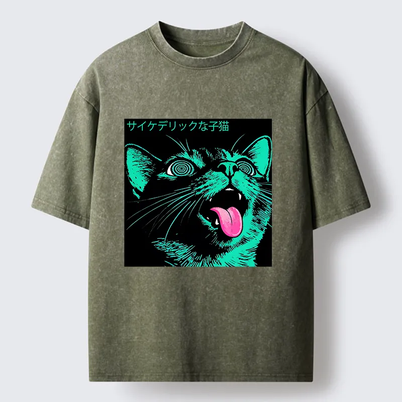 Tokyo-Tiger Psychedelic Kitten Washed T-Shirt