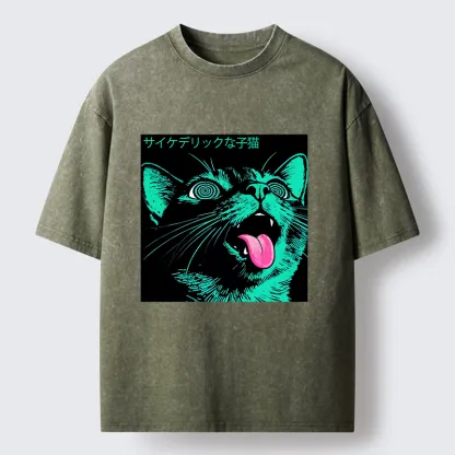 Tokyo-Tiger Psychedelic Kitten Washed T-Shirt