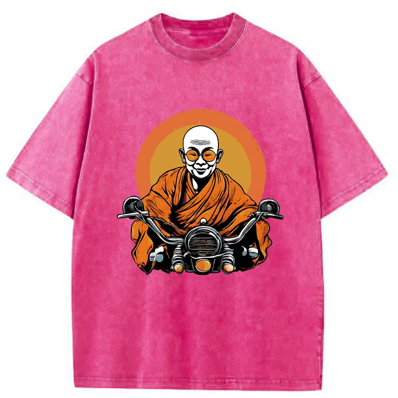 Tokyo-Tiger Monks Riding Motorcycles Washed T-Shirt