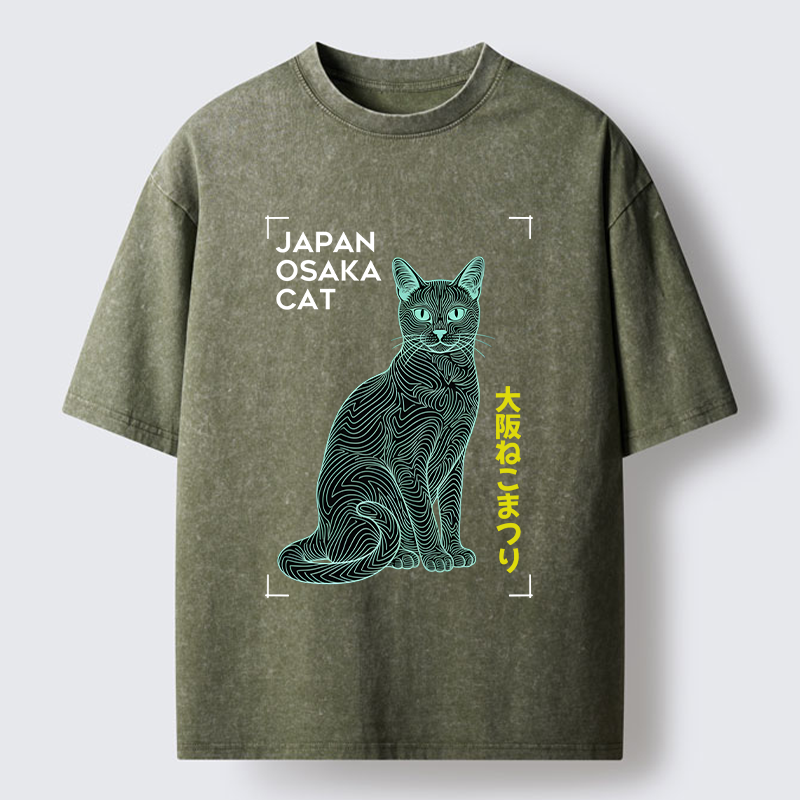 Tokyo-Tiger Line Cat Washed T-Shirt