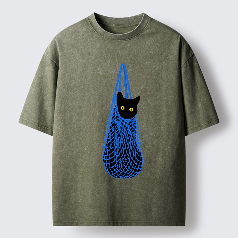 Tokyo-Tiger Cat In A Bag Washed T-Shirt