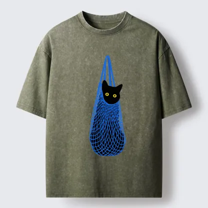 Tokyo-Tiger Cat In A Bag Washed T-Shirt
