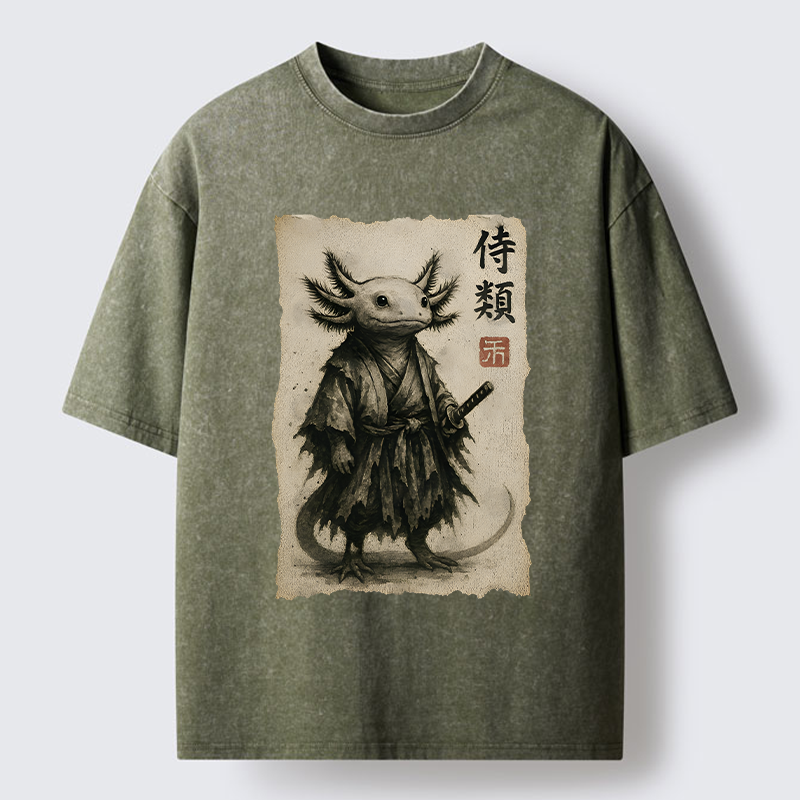 Tokyo-Tiger Salamander Japanese Samurai Washed T-Shirt