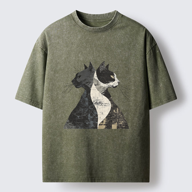 Tokyo-Tiger Silhouette Of Two Black Cats Washed T-Shirt