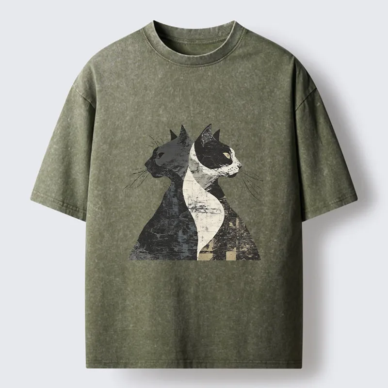 Tokyo-Tiger Silhouette Of Two Black Cats Washed T-Shirt