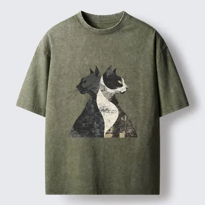 Tokyo-Tiger Silhouette Of Two Black Cats Washed T-Shirt