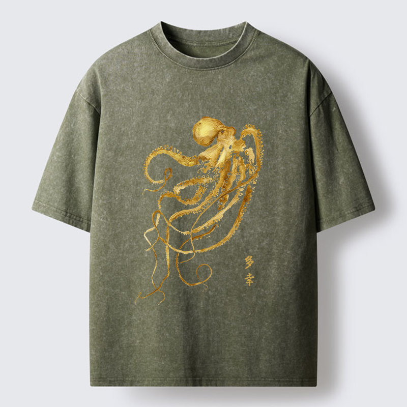 Tokyo-Tiger Octopus Ink Painting Washed T-Shirt