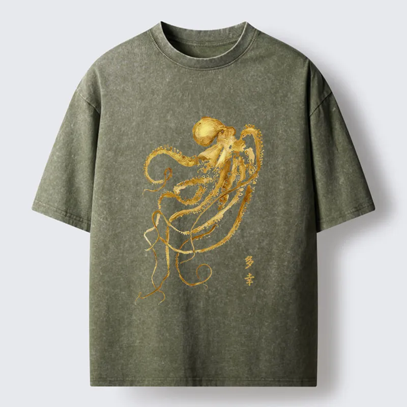 Tokyo-Tiger Octopus Ink Painting Washed T-Shirt