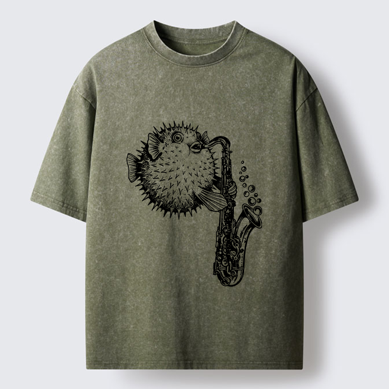 Tokyo-Tiger Pufferfish Performance Washed T-Shirt