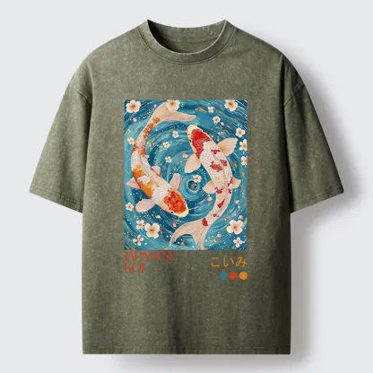 Tokyo-Tiger Koi In The Water Washed T-Shirt