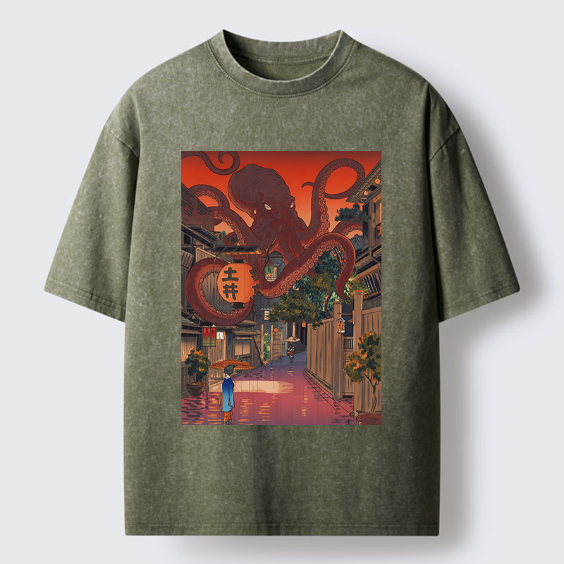 Tokyo-Tiger Monsters Attack The Village Washed T-Shirt