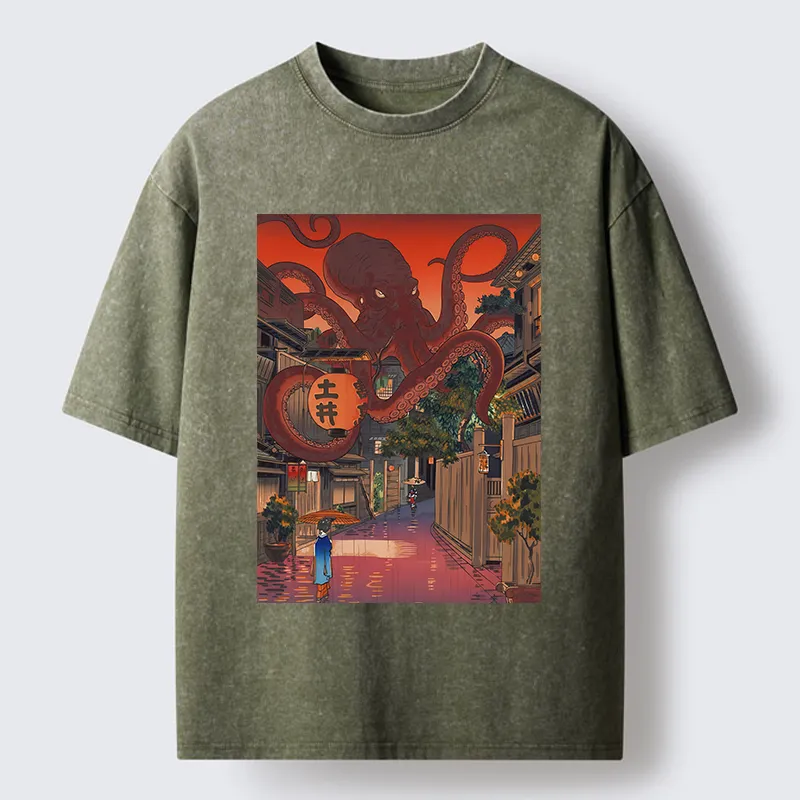 Tokyo-Tiger Monsters Attack The Village Washed T-Shirt