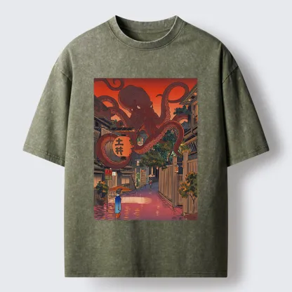 Tokyo-Tiger Monsters Attack The Village Washed T-Shirt