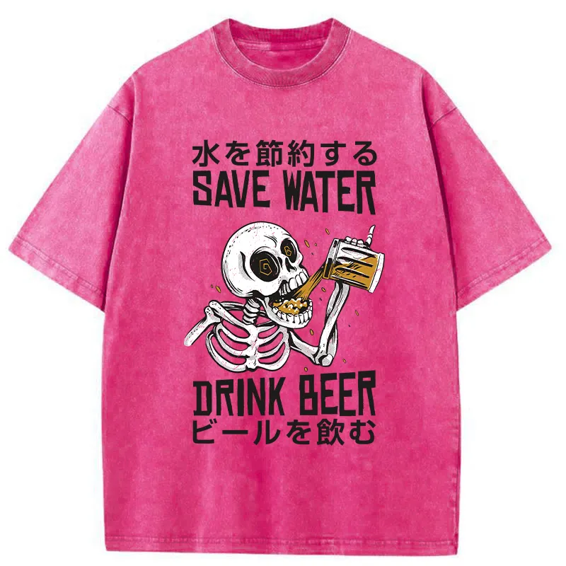 Tokyo-Tiger Save Water Drink Beer Washed T-Shirt Sale
