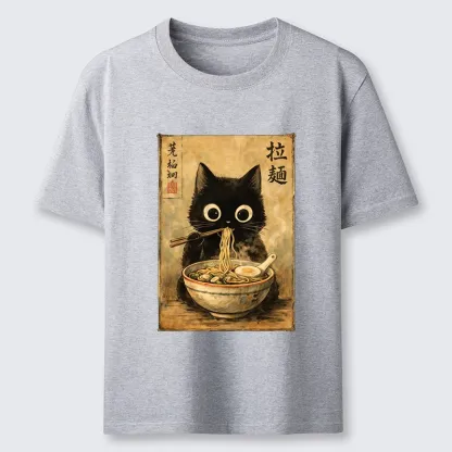 Tokyo-Tiger Cute Black Cat Eating Japanese Ramen Classic T-Shirt