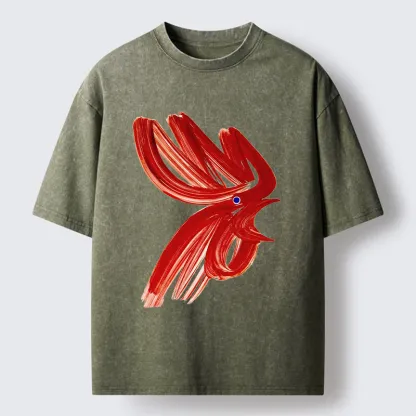 Tokyo-Tiger Calligraphy Art Chicken Washed T-Shirt