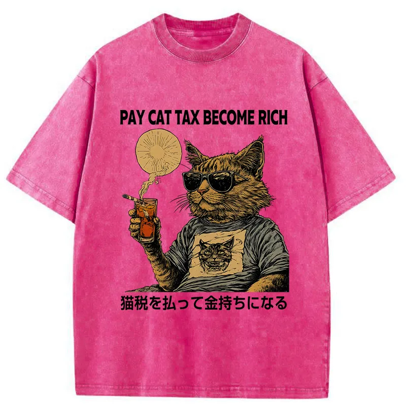 Tokyo-Tiger Pay Cat Tax Become Rich Washed T-Shirt
