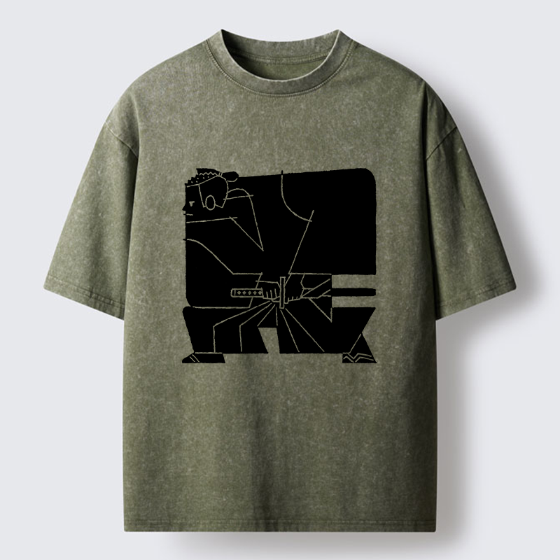 Tokyo-Tiger Pattern Design Samurai Washed T-Shirt