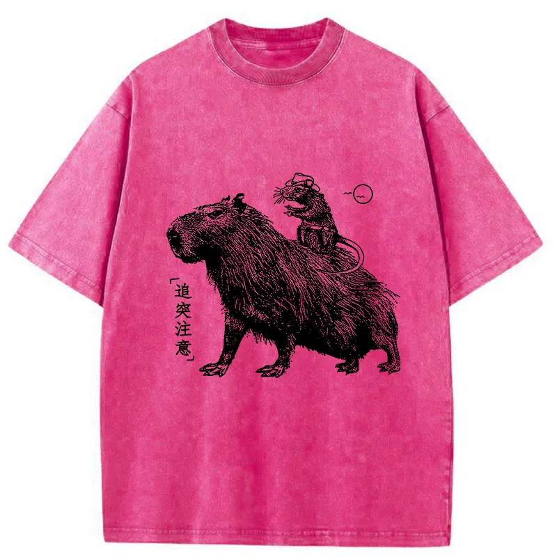 Tokyo-Tiger Mouse Riding A Capybara Washed T-Shirt