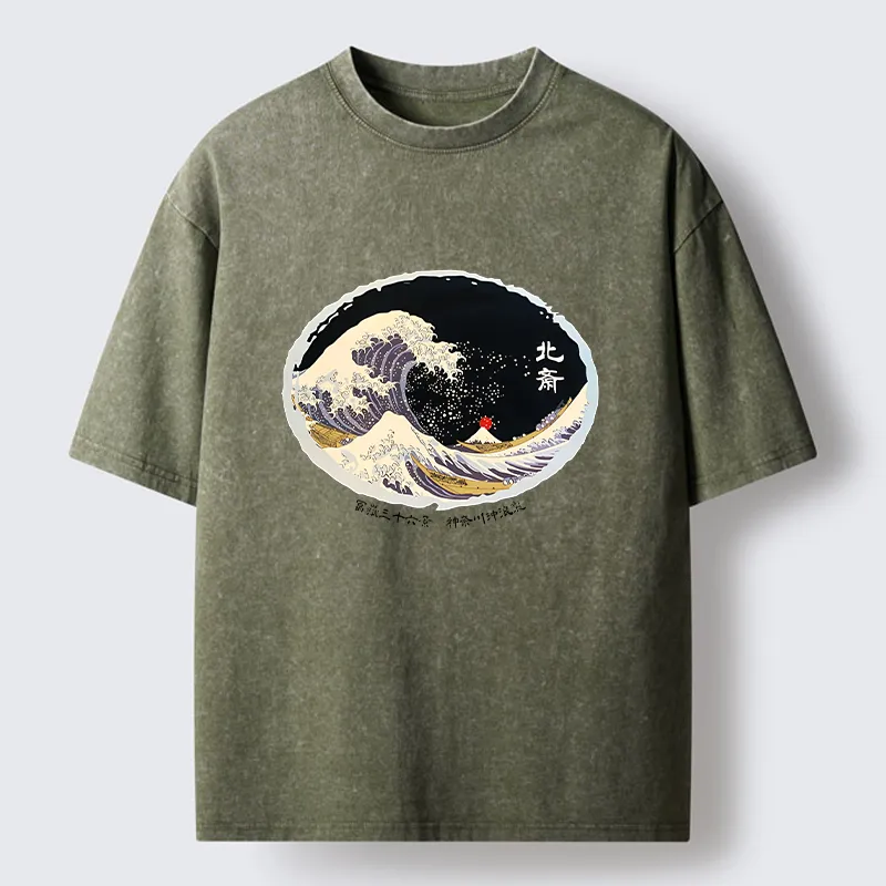 Tokyo-Tiger Katsushika Hokusai Waves Washed T-Shirt