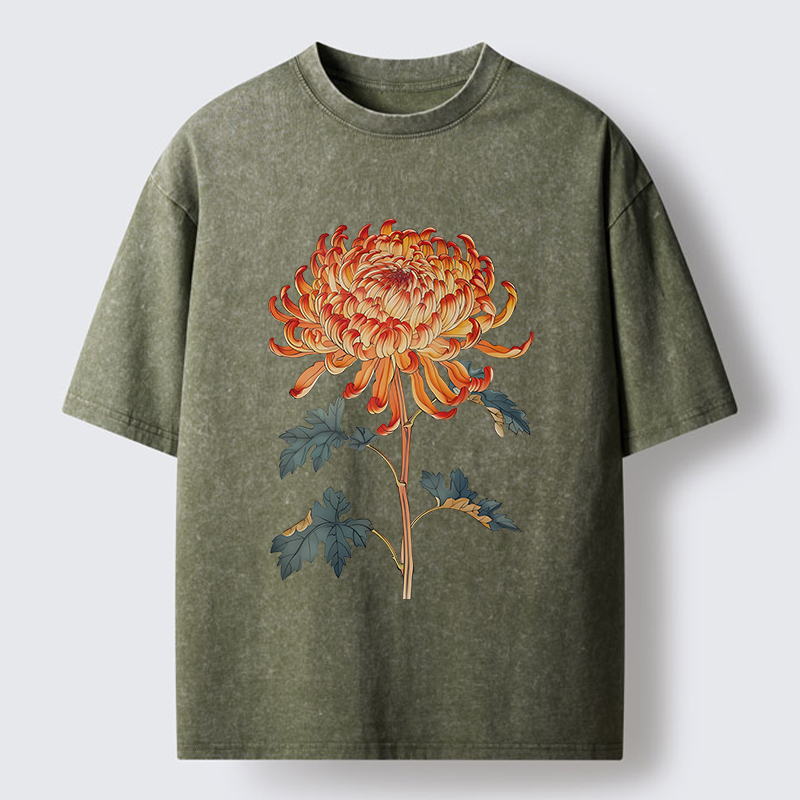 Tokyo-Tiger Japanese Chrysanthemum Washed T-Shirt