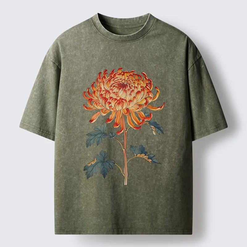 Tokyo-Tiger Japanese Chrysanthemum Washed T-Shirt