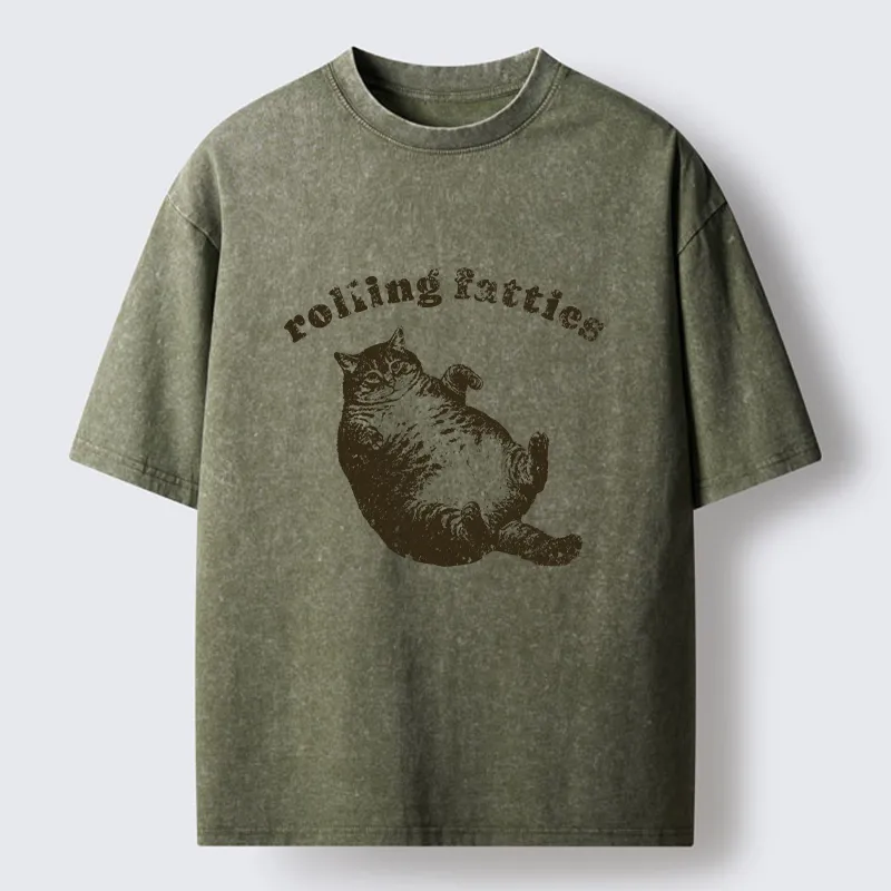 Tokyo-Tiger Rolling Fatties Fat Cat  Washed T-Shirt