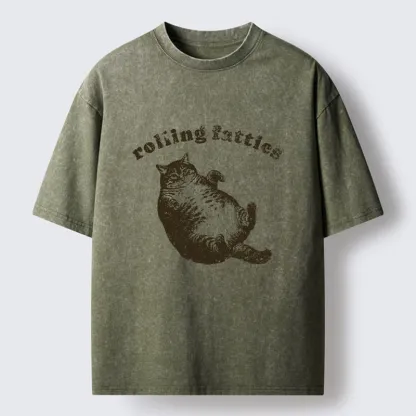 Tokyo-Tiger Rolling Fatties Fat Cat  Washed T-Shirt