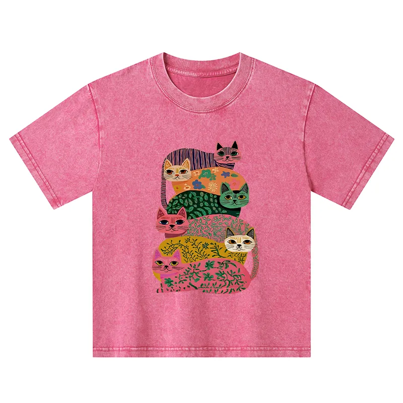 Tokyo-Tiger Colorful Cats Kids Washed T-Shirt