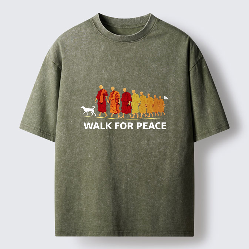 Tokyo-Tiger Walk For Peace Monks And Dog Washed T-Shirt