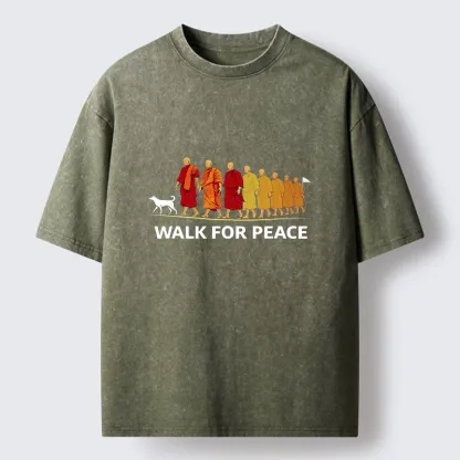 Tokyo-Tiger Walk For Peace Monks And Dog Washed T-Shirt