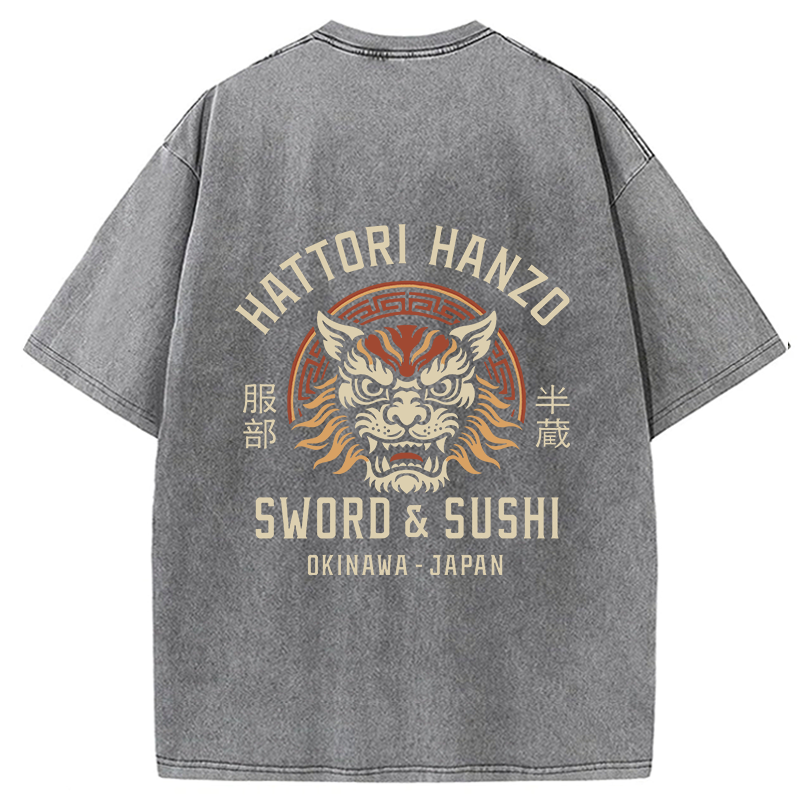Tokyo-Tiger Hattori Lion Japanese Samurai Back Washed T-Shirt