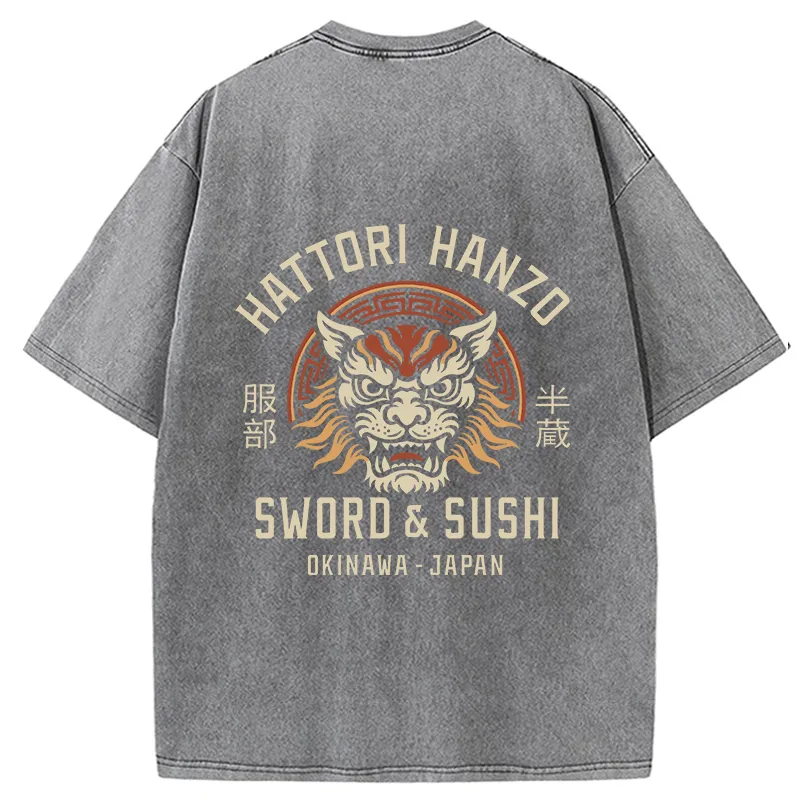 Tokyo-Tiger Hattori Lion Japanese Samurai Back Washed T-Shirt