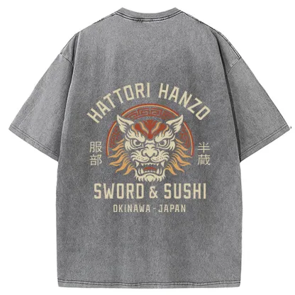 Tokyo-Tiger Hattori Lion Japanese Samurai Back Washed T-Shirt