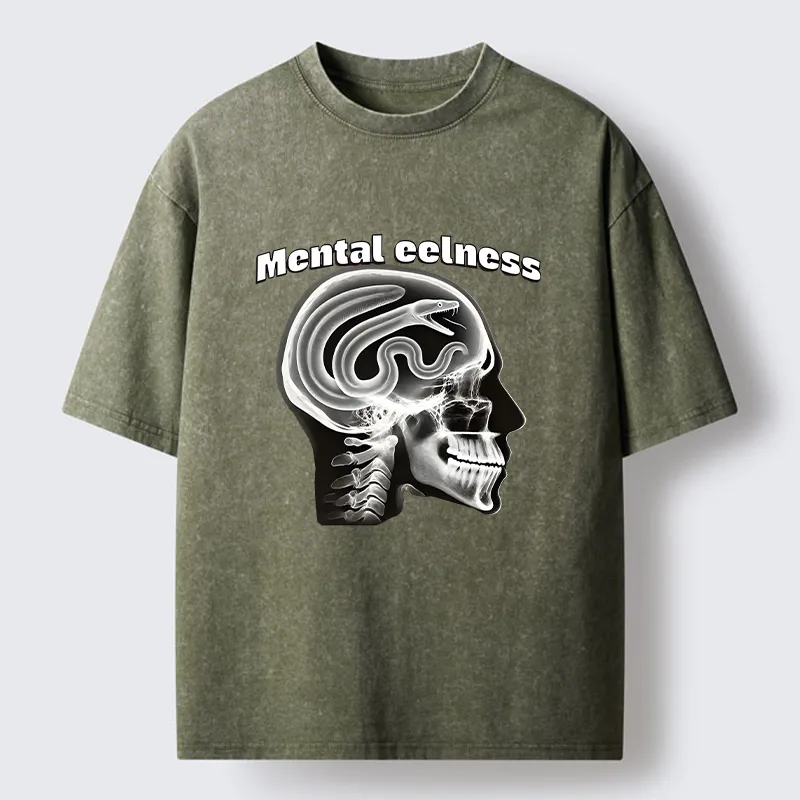 Tokyo-Tiger Mental Eelness Funny Washed T-Shirt