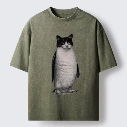 Tokyo-Tiger Penguin Cat Washed T-Shirt