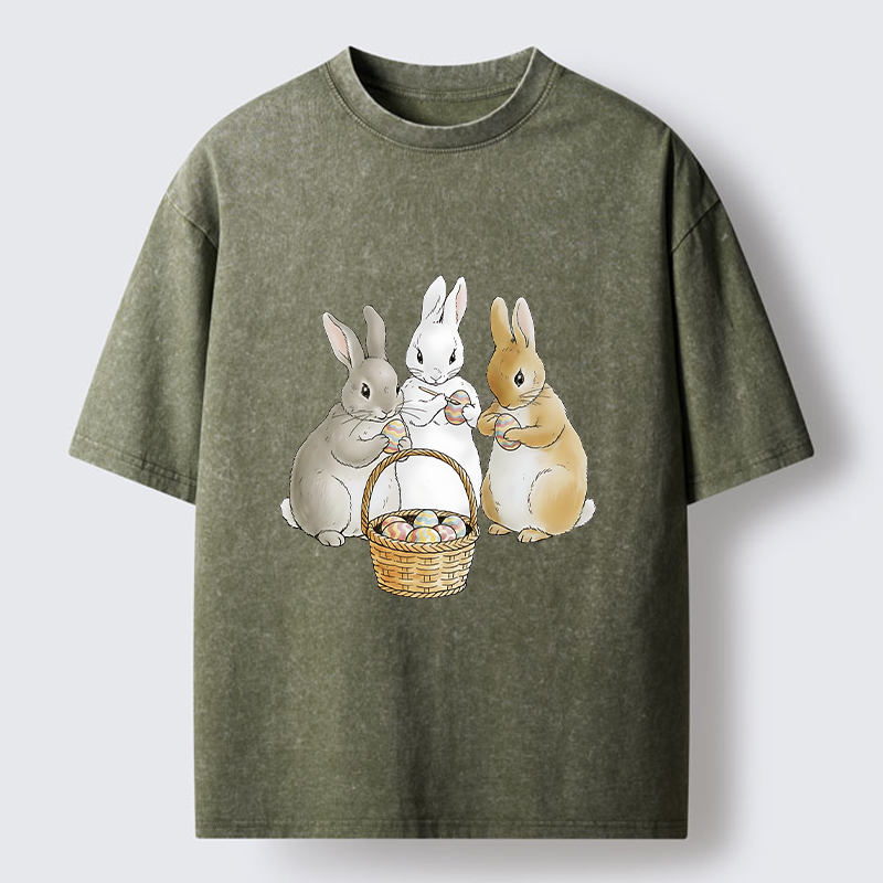 Tokyo-Tiger Rabbit Decorating Eggs Washed T-Shirt