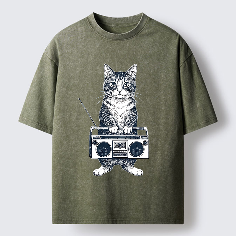 Tokyo-Tiger Cat Carried The Radio Washed T-Shirt