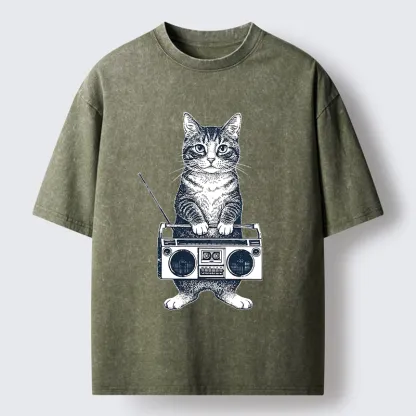 Tokyo-Tiger Cat Carried The Radio Washed T-Shirt