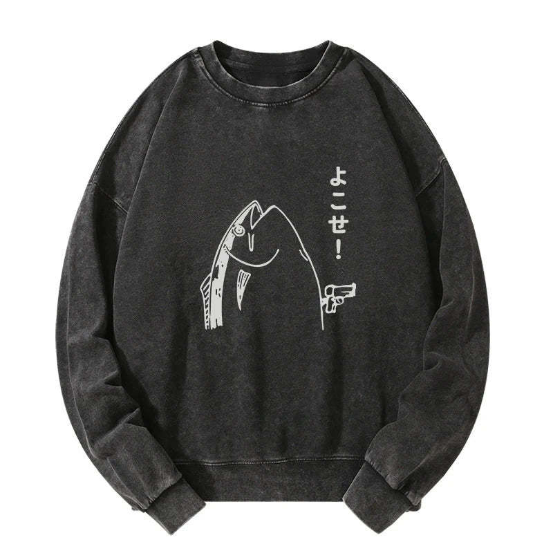 Tokyo-Tiger Fish Hold Up Gun Washed Sweatshirt
