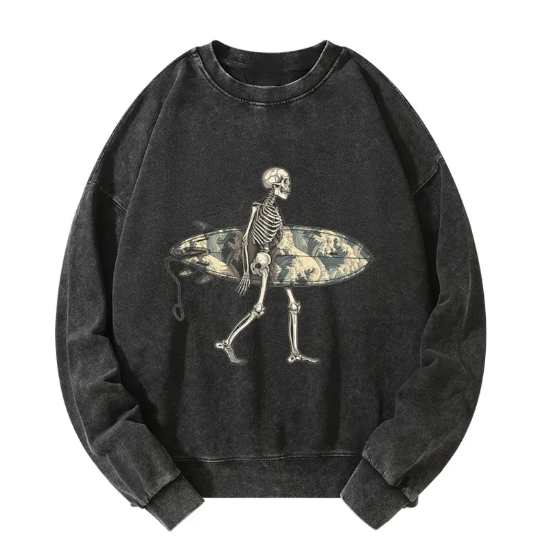Tokyo-Tiger Skeleton Ready To Go Surfing Washed Sweatshirt Sale
