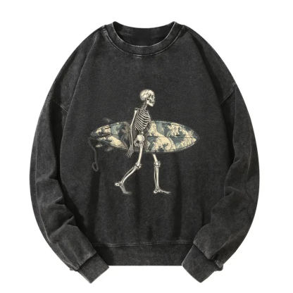 Tokyo-Tiger Skeleton Ready To Go Surfing Washed Sweatshirt