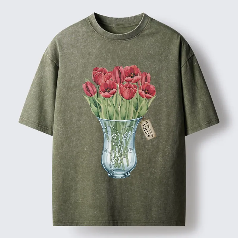 Tokyo-Tiger A Bunch Of Tulips Washed T-Shirt