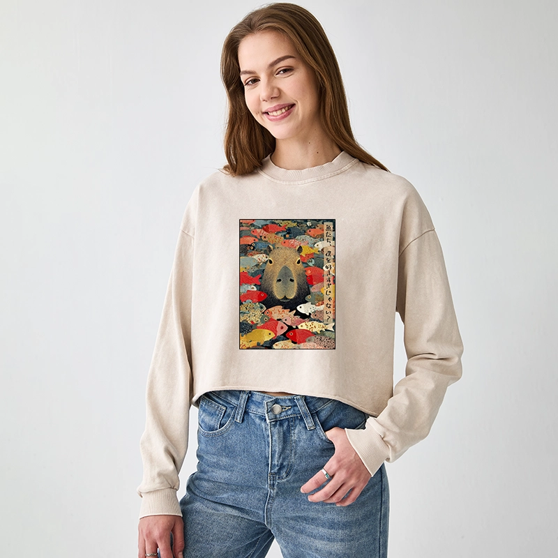 Tokyo-Tiger Am I Too Lovable? Washed Crop Sweatshirt