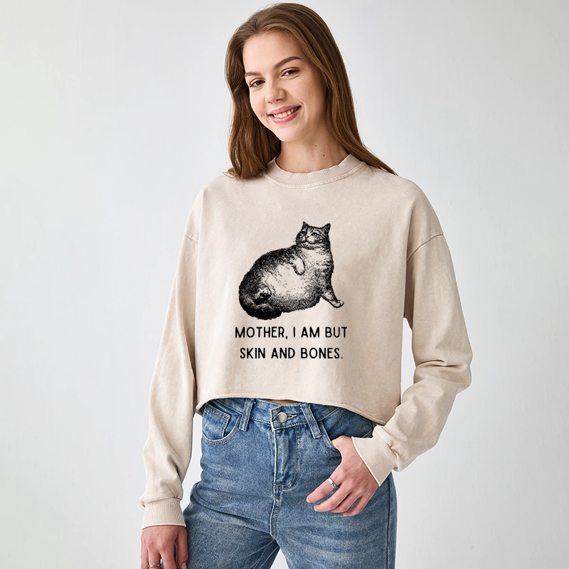 Tokyo-Tiger Skin & Bones Cat Washed Crop Sweatshirt