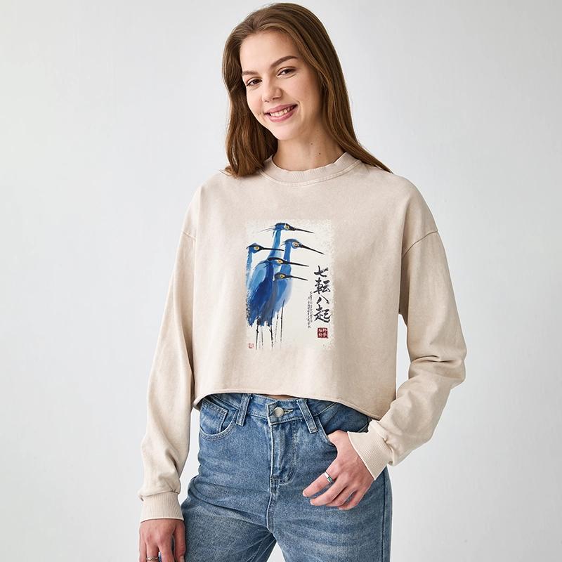 Tokyo-Tiger Wings That Never Yield Washed Crop Sweatshirt