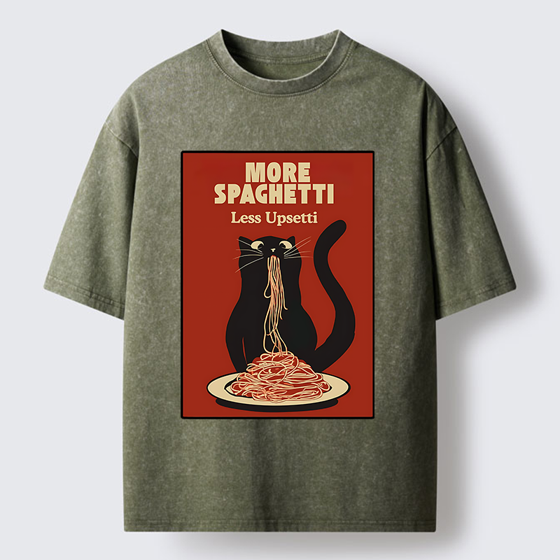 Tokyo-Tiger Black Cat Eating Spaghetti Poster Washed T-Shirt